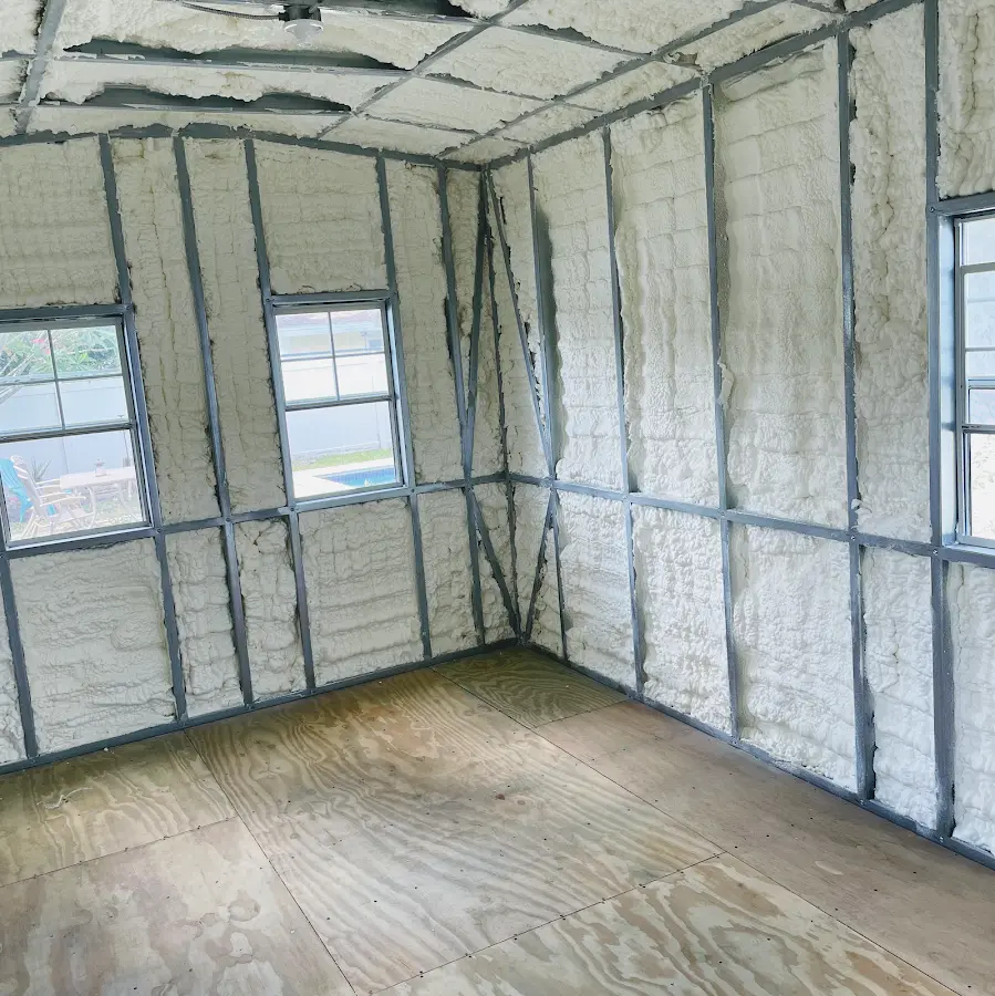 Closed-cell spray foam insulation applied to wall cavities in a residential project in Pittsburg